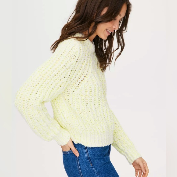 Aritzia Wilfred Confetti Chunky Knit Cropped Yellow Sweater size XXSmall - Picture 5 of 15